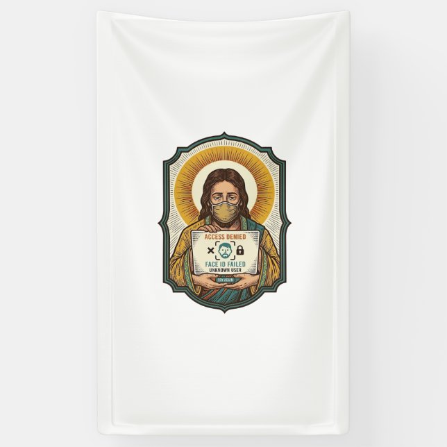 Jesus hat Gesichtsentriegelung mit Maske bei Tech- Banner (Vertikal)