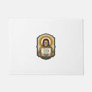 Jesus hat Gesichtsentriegelung mit Maske bei Tech- Fußmatte