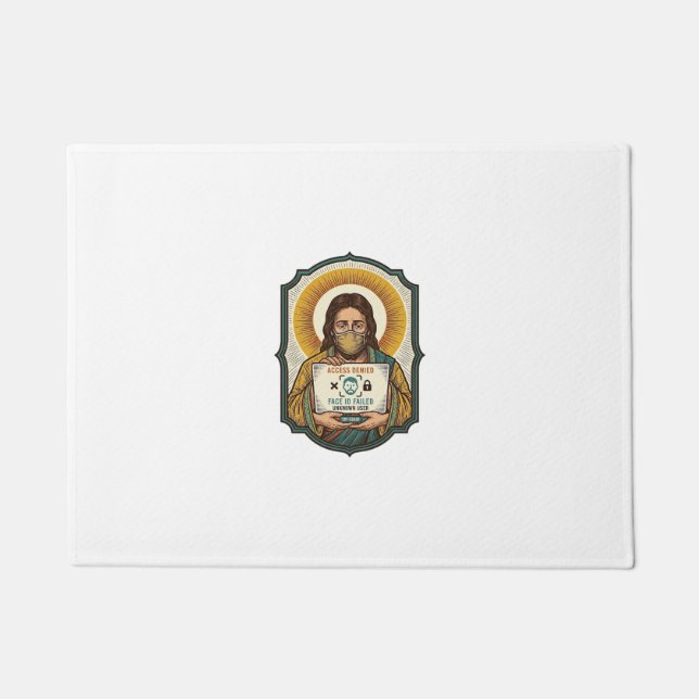 Jesus hat Gesichtsentriegelung mit Maske bei Tech- Fußmatte (Vorderseite)