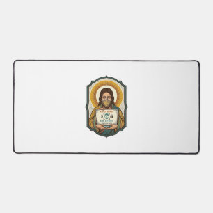 Jesus hat Gesichtsentriegelung mit Maske bei Tech- Schreibtischunterlage
