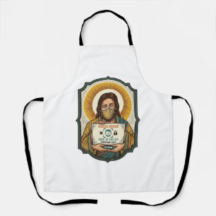 Jesus hat Gesichtsentriegelung mit Maske bei Tech- Schürze