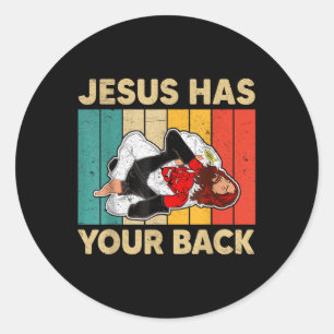 Jesus hat Ihren Rücken Jiu Jitsu Retro Christliche Runder Aufkleber