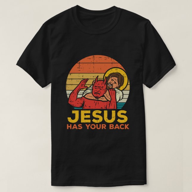 Jesus hat Ihren Rücken Jiu Jitsu Retro Christliche T-Shirt (Design vorne)