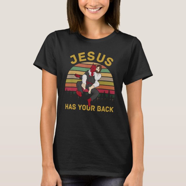 Jesus hat Ihren Rücken Jiu Jitsu Retro Christliche T-Shirt (Vorderseite)