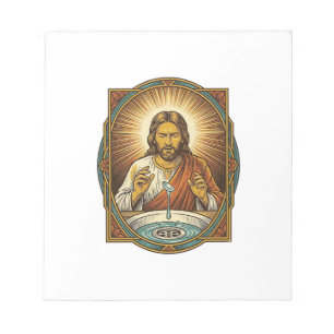 Jesus hat Kontaktlinse am Badezimmerwaschtisch-Abf Notizblock