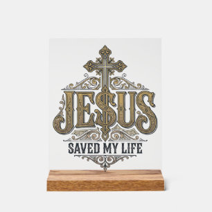Jesus hat mein Leben gerettet Vintage Gravur Chris Acrylschild