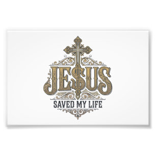 Jesus hat mein Leben gerettet Vintage Gravur Chris Fotodruck