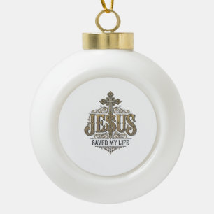 Jesus hat mein Leben gerettet Vintage-Gravur Chris Keramik Kugel-Ornament