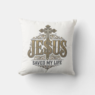 Jesus hat mein Leben gerettet Vintage Gravur Chris Kissen