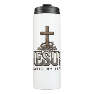 Jesus hat mein Leben gerettet Vintage Gravur Chris Thermosbecher
