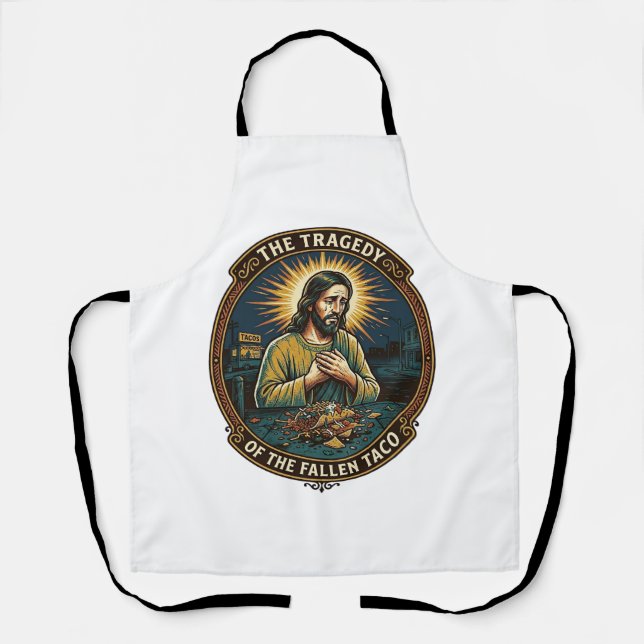 Jesus hat spät nachts Taco-Straßenessen betrunken  Schürze (Vorderseite)