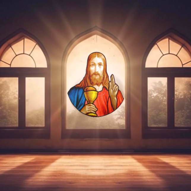 Jesus Heilige Kommune Imitate festgehaltenes Glas Fensteraufkleber (Von Creator hochgeladen)