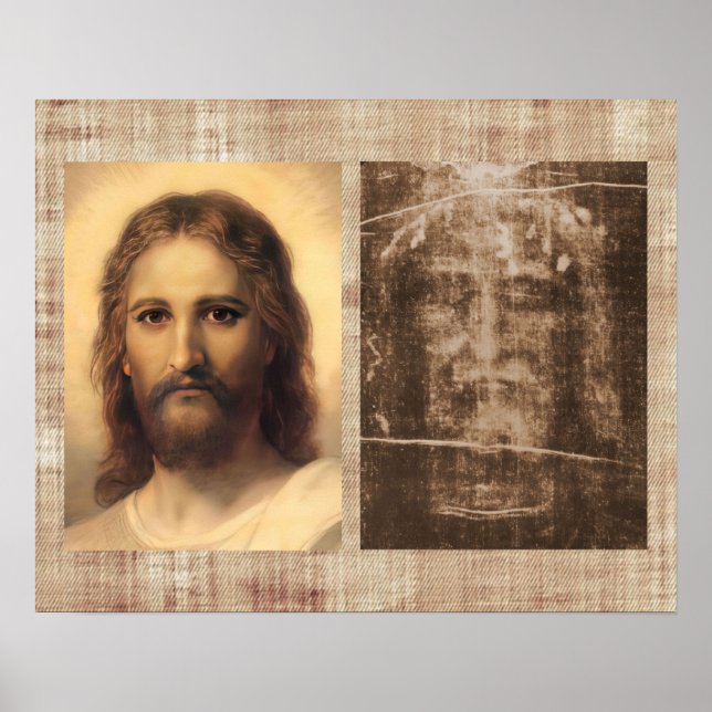 Jesus Heiliges Gesicht und das Tuch von Turin Poster (Vorne)