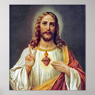 Jesus Heiliges Herz Friedenszeichen Porträt Poster