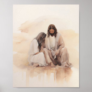 Jesus heilt die blutende Frau - Minimalistischer W Poster