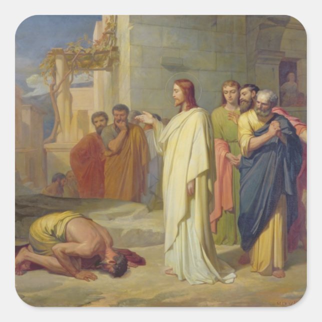 Jesus heilt die Linke, 1864 Quadratischer Aufkleber (Vorderseite)