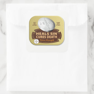 Jesus heilt Pille - Christlich heilt Gott Quadratischer Aufkleber