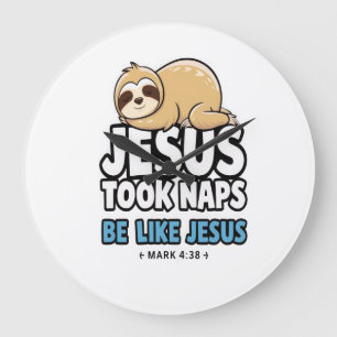 Jesus hielt Nickerchen, lustiger Faultier Große Wanduhr