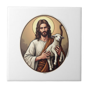 Jesus Hirtenkreis Vintage Gravur Shirt Fliese