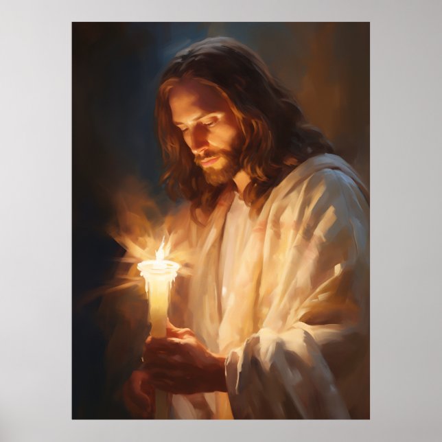 Jesus Holding Candle Art Poster (Vorne)