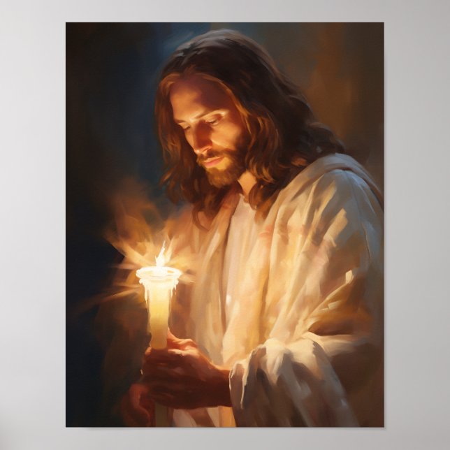 Jesus Holding Candle Art Poster (Vorne)