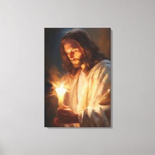 Jesus Holding Candle Canvas Print Leinwanddruck