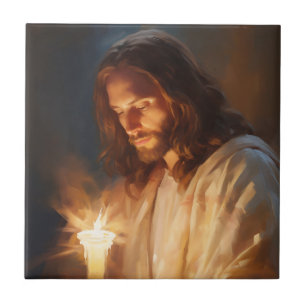 Jesus Holding Candle Keramik Tile Fliese