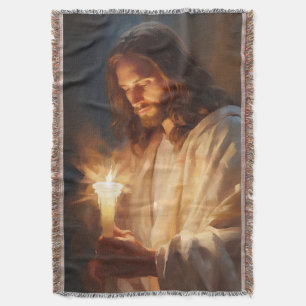Jesus Holding Candle Throw Blanket Decke