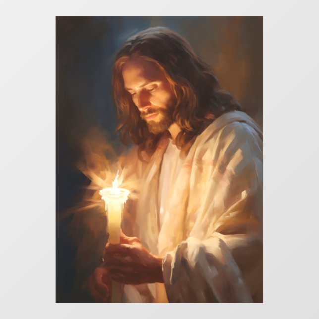 Jesus Holding Candle Window Fensteraufkleber (Blatt)