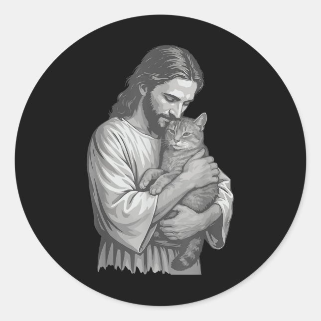 Jesus Holding Cat Runder Aufkleber (Vorderseite)