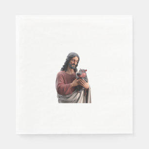 Jesus Holding Moo Deng die Pygmäen Hippo Classic A Serviette