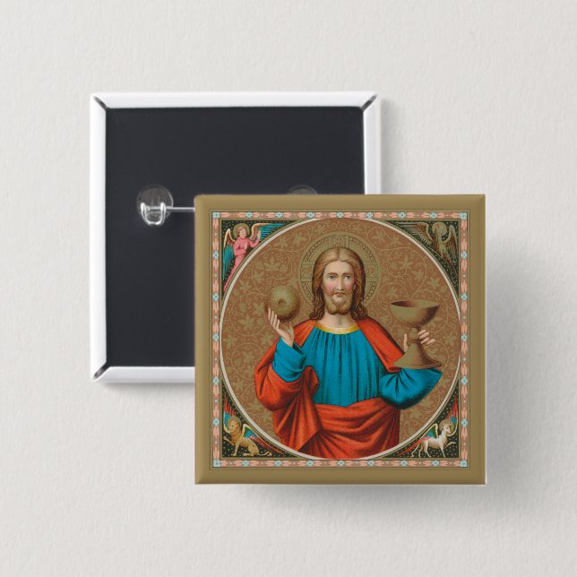 Jesus Holding Up the Eucharist (SNV 050) Button (Vorne & Hinten)