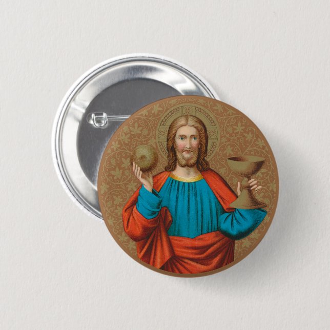 Jesus Holding Up the Eucharist (SNV 050) Button (Vorne & Hinten)