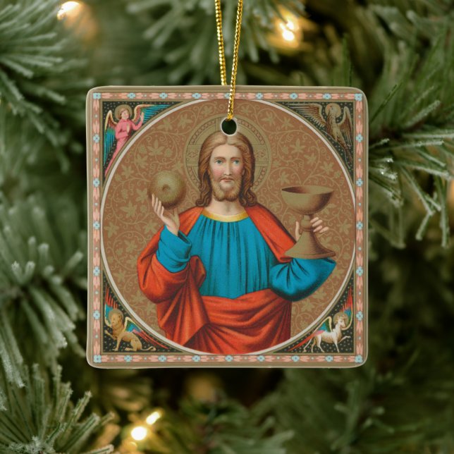 Jesus Holding Up the Eucharist (SNV 050) Keramikornament (Baum)