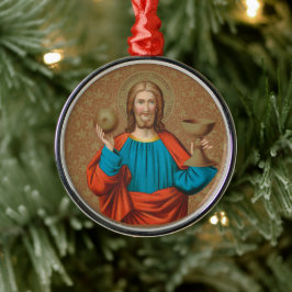 Jesus Holding Up the Eucharist (SNV 050) Ornament Aus Metall