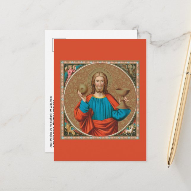 Jesus Holding Up the Eucharist (SNV 050) Postkarte (Vorderseite/Rückseite Beispiel)