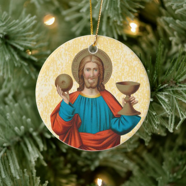 Jesus Holding Up the Eucharist (SNV 050) x 2 Keramik Ornament (Baum)