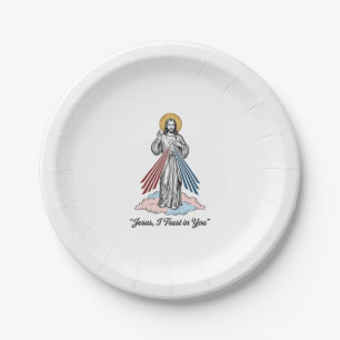 Jesus, ich vertraue auf dich Vintage-Gravur-Shirt- Pappteller