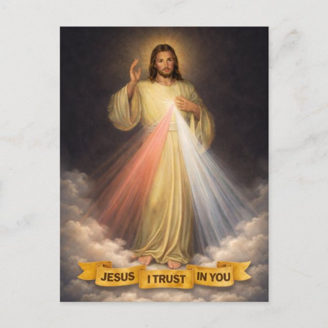 Jesus ich vertraue dir Göttliche Barmherzigkeit re Postkarte (Vorderseite)