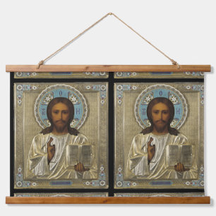 JESUS ICON WANDTEPPICH MIT HOLZRAHMEN