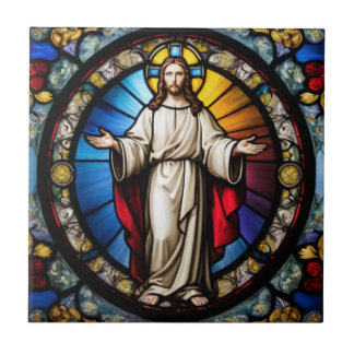 Jesus im Buntglasstil Fliese