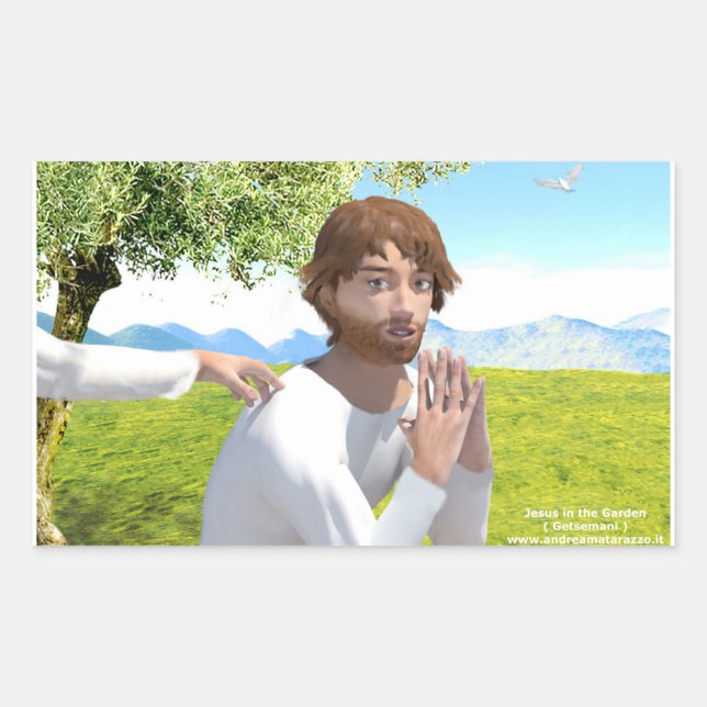 Jesus im Garten ( Getsemani ) Rechteckiger Aufkleber (Vorderseite)
