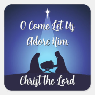 Jesus im Krippe Religiöse Weihnachtsgeburtsszene Quadratischer Aufkleber