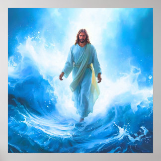 Jesus im Ozean Poster Druck