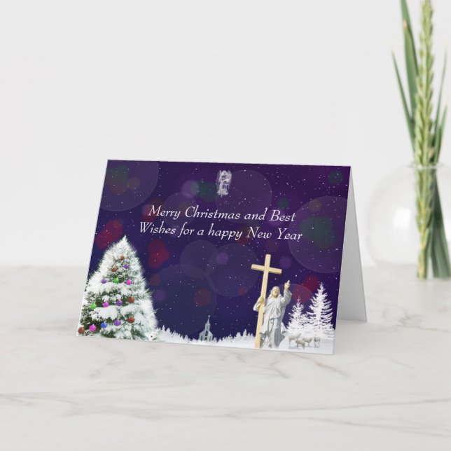 Jesus im Schnee Feiertagskarte (Vorderseite)