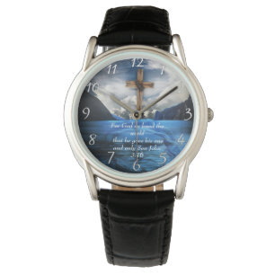 Jesus in dem aufbrechenden Wasser Johannes 3:16 Armbanduhr