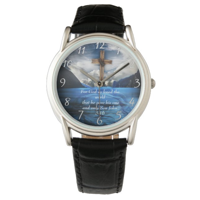 Jesus in dem aufbrechenden Wasser Johannes 3:16 Armbanduhr (Vorderseite)