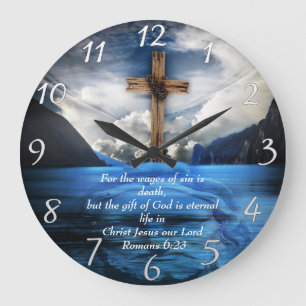 Jesus in den aufwühlenden Wasser Römer 6:23 Große Wanduhr