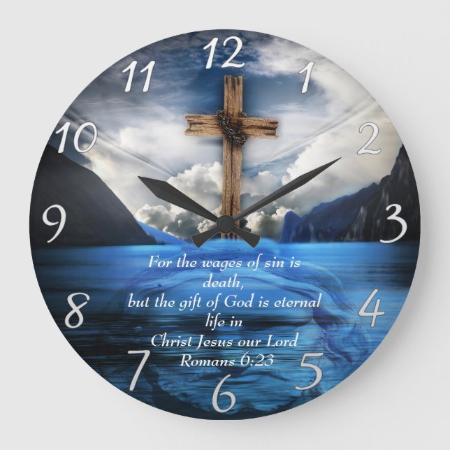Jesus in den aufwühlenden Wasser Römer 6:23 Große Wanduhr (Vorderseite)
