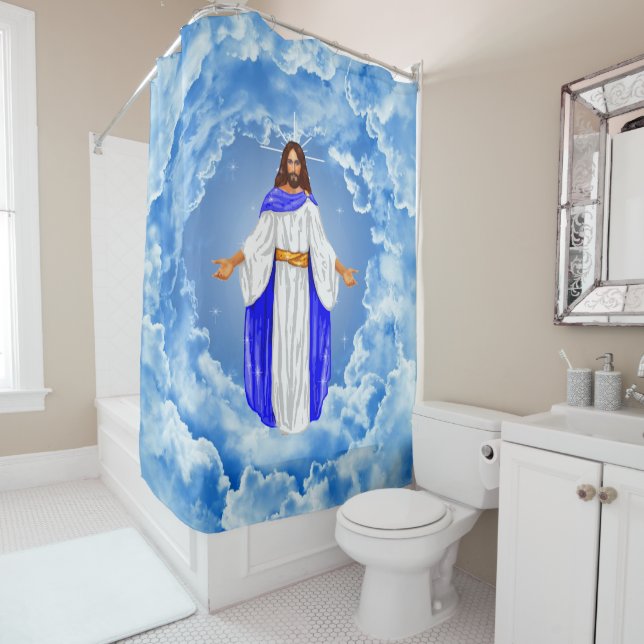 Jesus in den Wolken Duschvorhang (Beispiel)